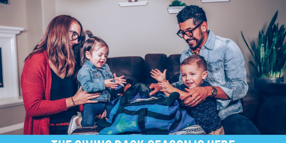 happy family with their donation boxes