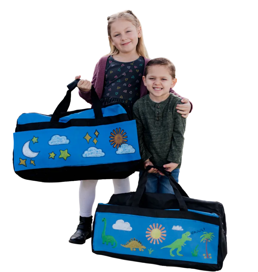 A girl and a boy holding their Sweet Cases.