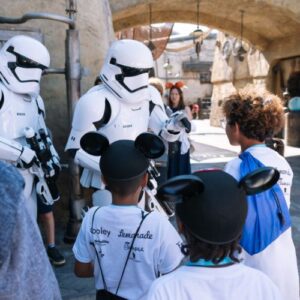 Kids meeting Storm Troopers in their group with Love Island USA stars at Disney Days
