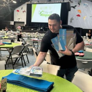 a man setting up for a team building event