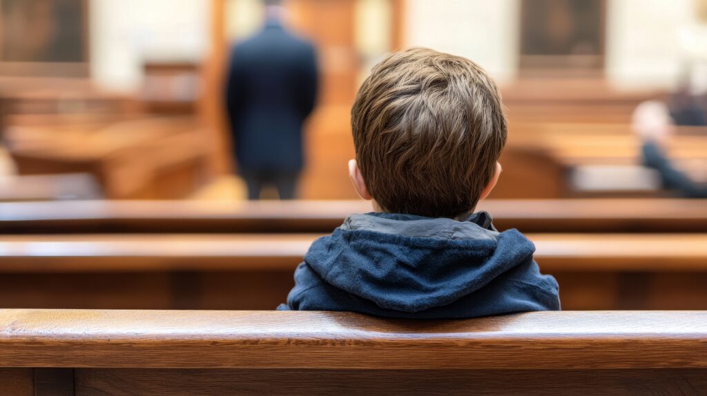 boy sitting in courtroom