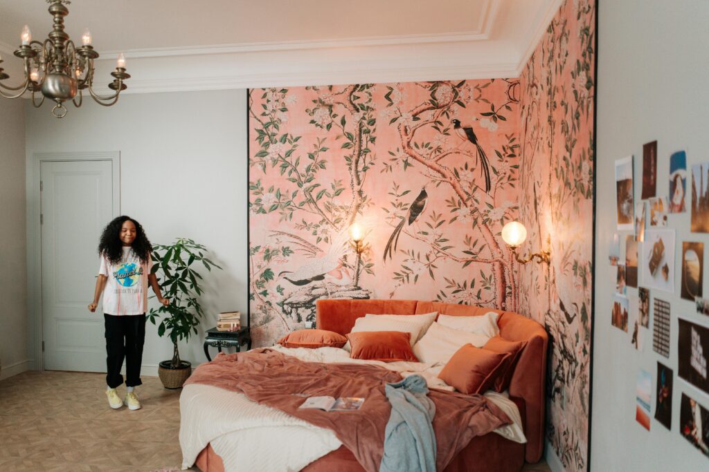 teen personalizing her room