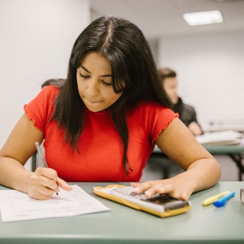 girl studying in college classroom