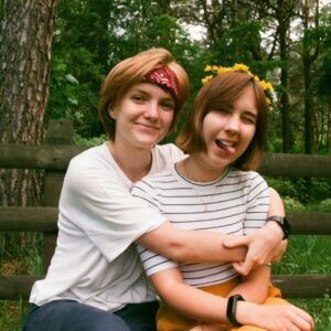 two girls in forest